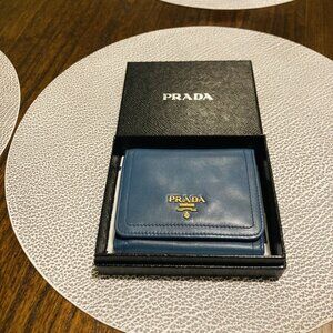 Prada Navy Leather Tri-Fold Wallet with Gold Accents – Authentic ✨💼